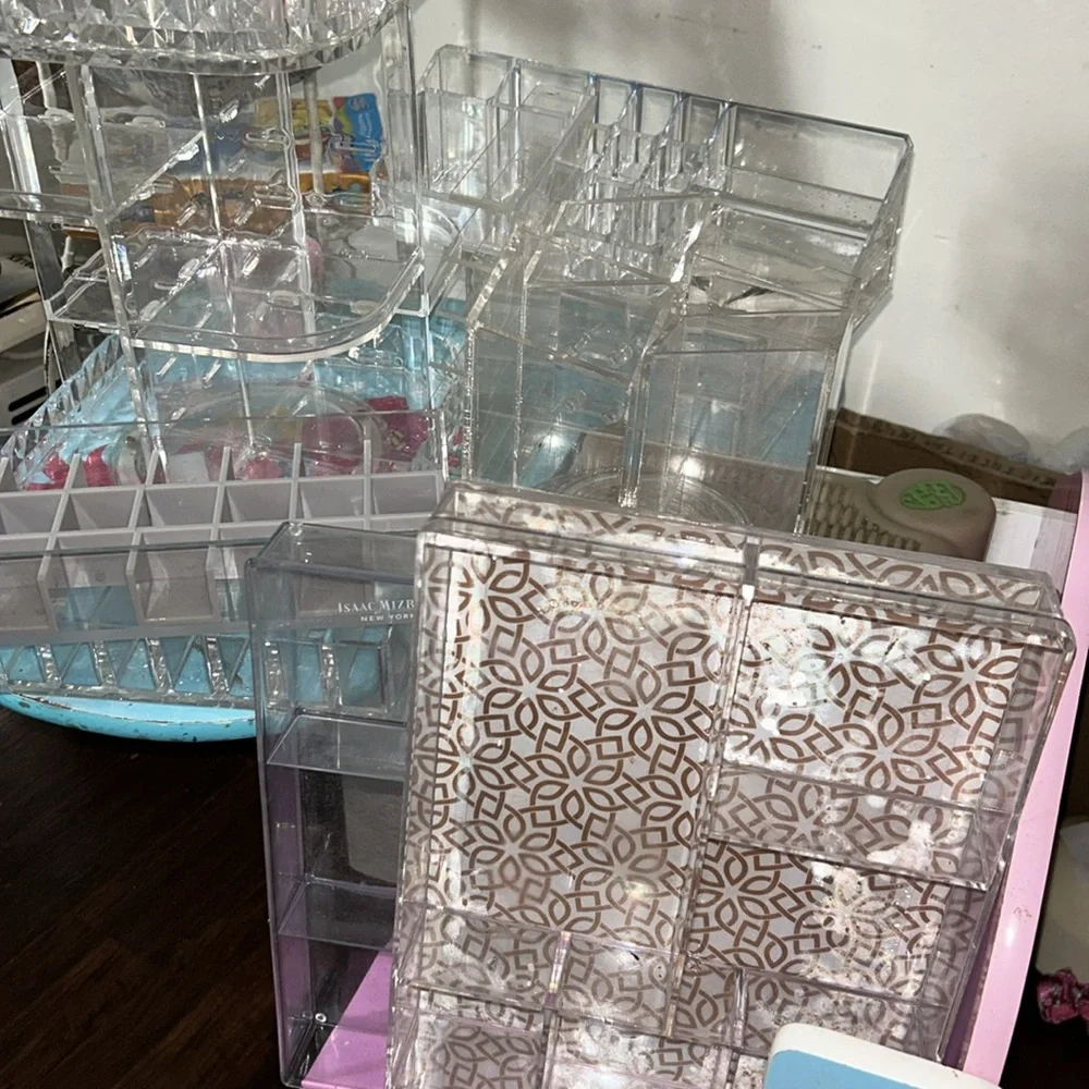 Huge 10 pc Acrylic Makeup organizers large tower lazy Suzan brush palette orgiz.